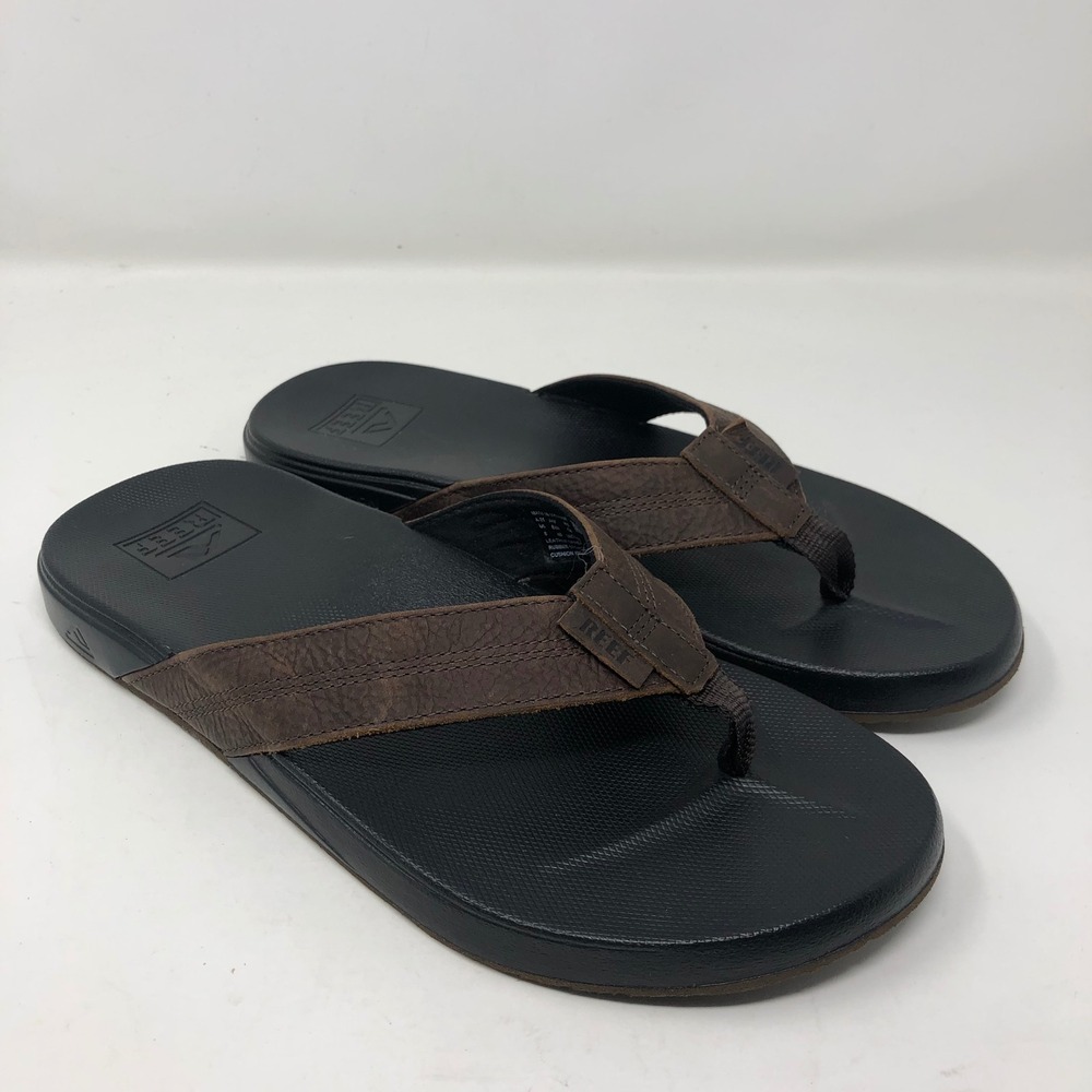 Reef Cushion Phantom LE Flip Flops Mens Size 8 Brown Black Leather Thong Sandals - Picture 2 of 10